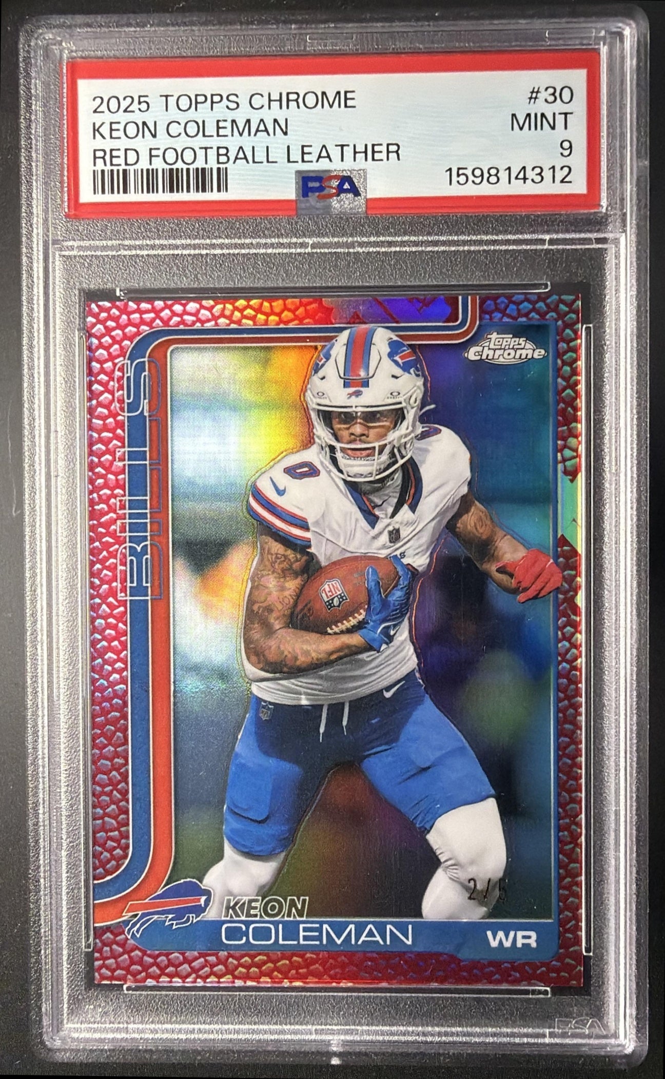 2025 Topps Chrome Sapphire Keon Coleman #30 Red Leather Refractor 2/5 PSA 9