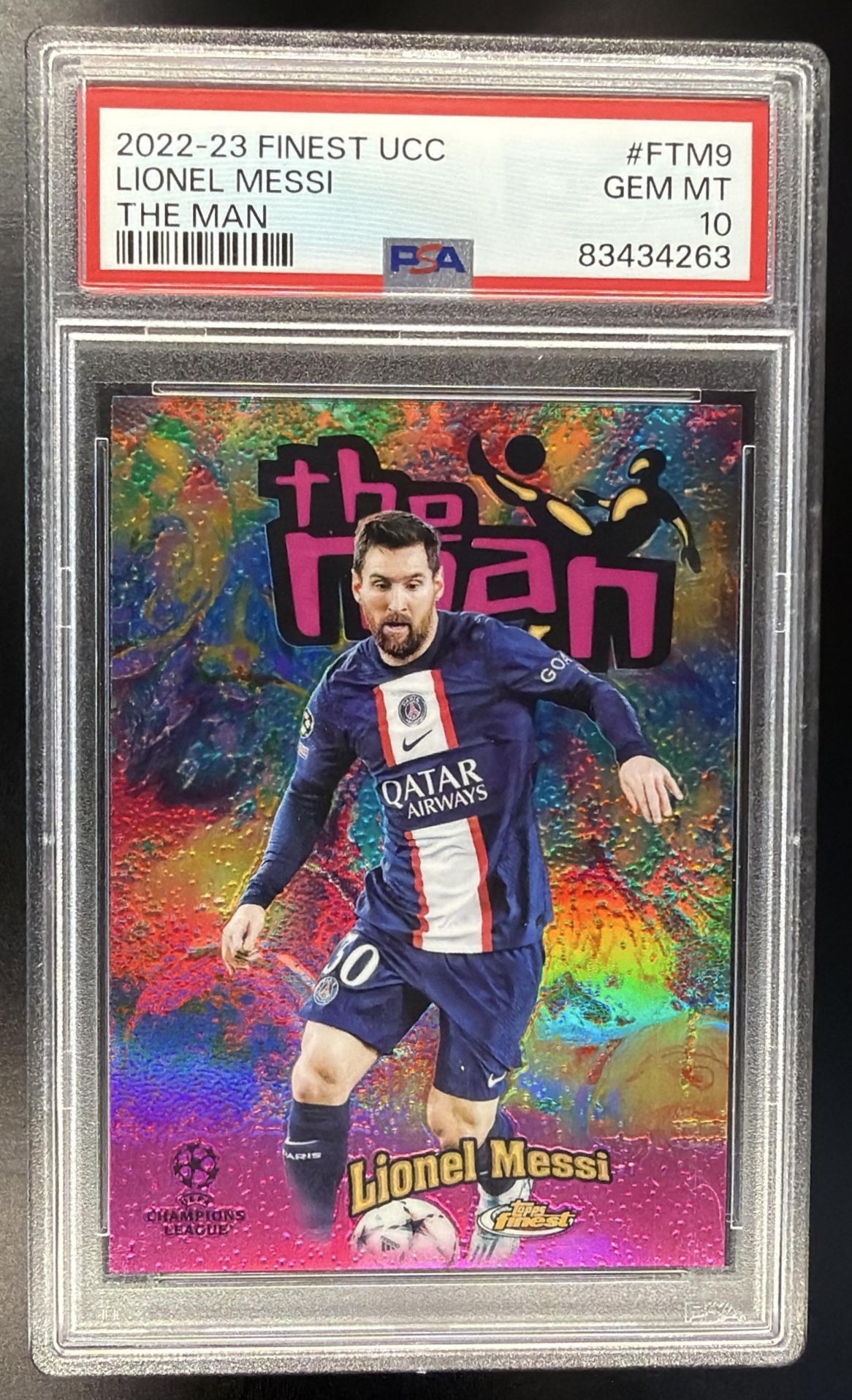 2022-23 Topps Finest UEFA Club Competitions Lionel Messi #FTM-9 The Man PSA 10