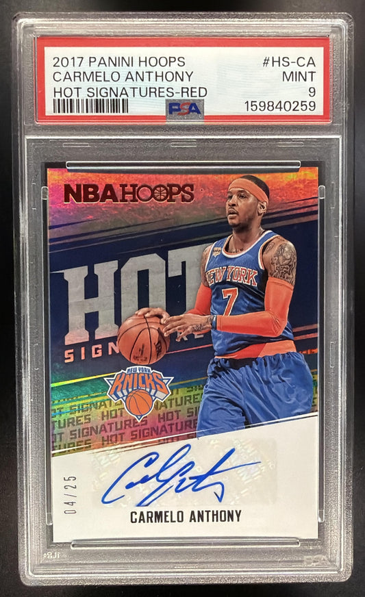 2017-18 Panini Hoops Carmelo Anthony #HS-CA Red Hot Signatures 4/25 Auto PSA 9