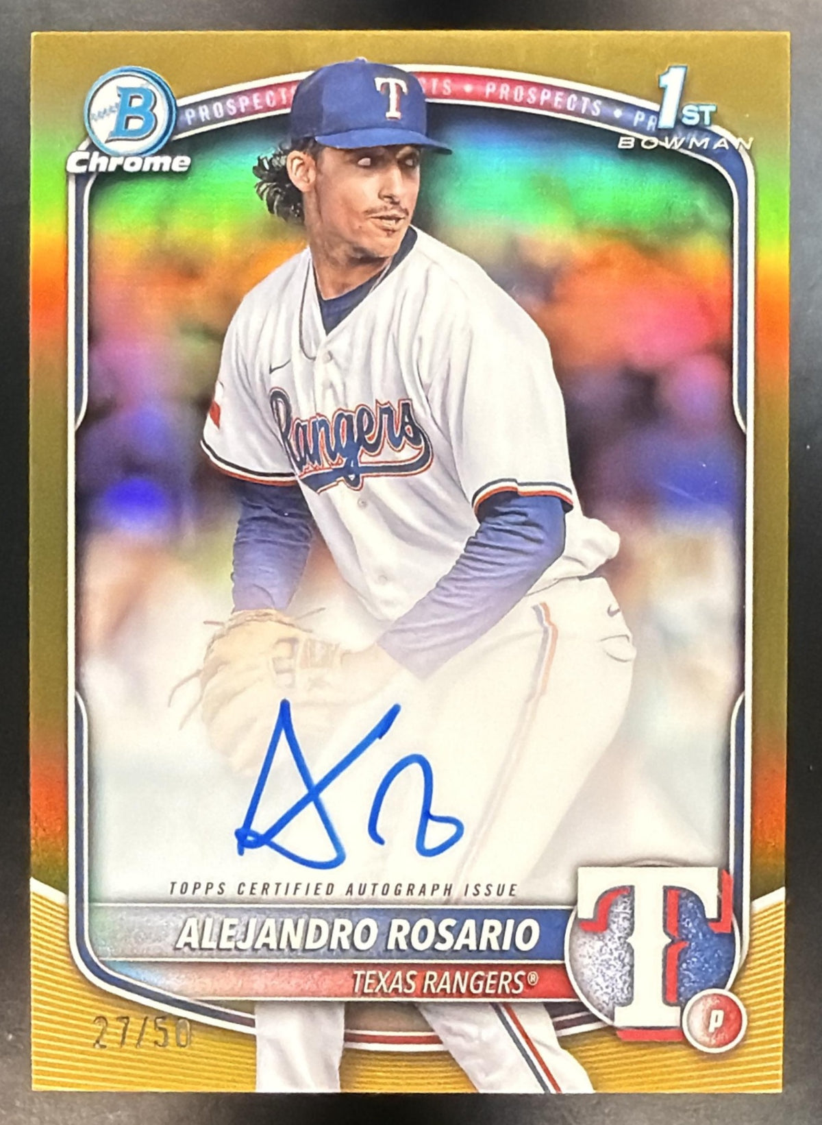 2025 Bowman Chrome Alejandro Rosario #CPA-ARO Auto Gold Refractor 27/50 1st