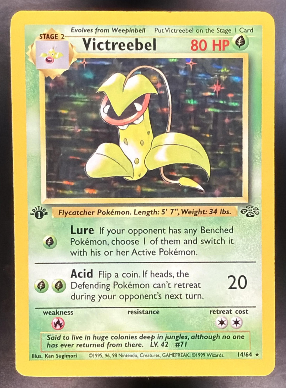 1999 Pokemon Jungle Victreebel 1st Edition Holo 14/64 LP