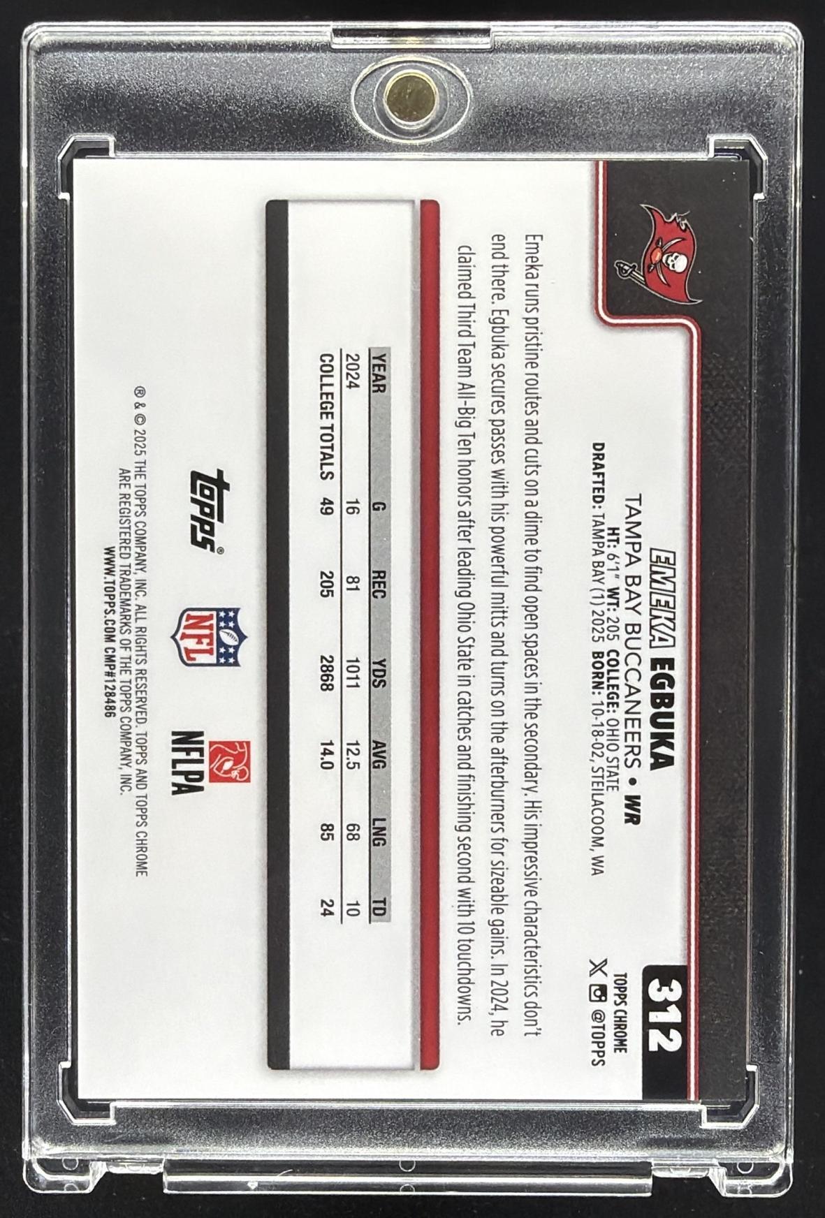 2025 Topps Chrome Sapphire Emeka Egbuka #312 Rookie Image Variation SP RC VAR