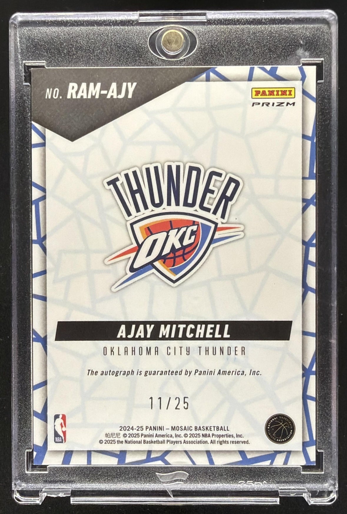 2024-25 Panini Mosaic Ajay Mitchell #RAM-AJY Mosaic Rookie Auto White 11/25 RC