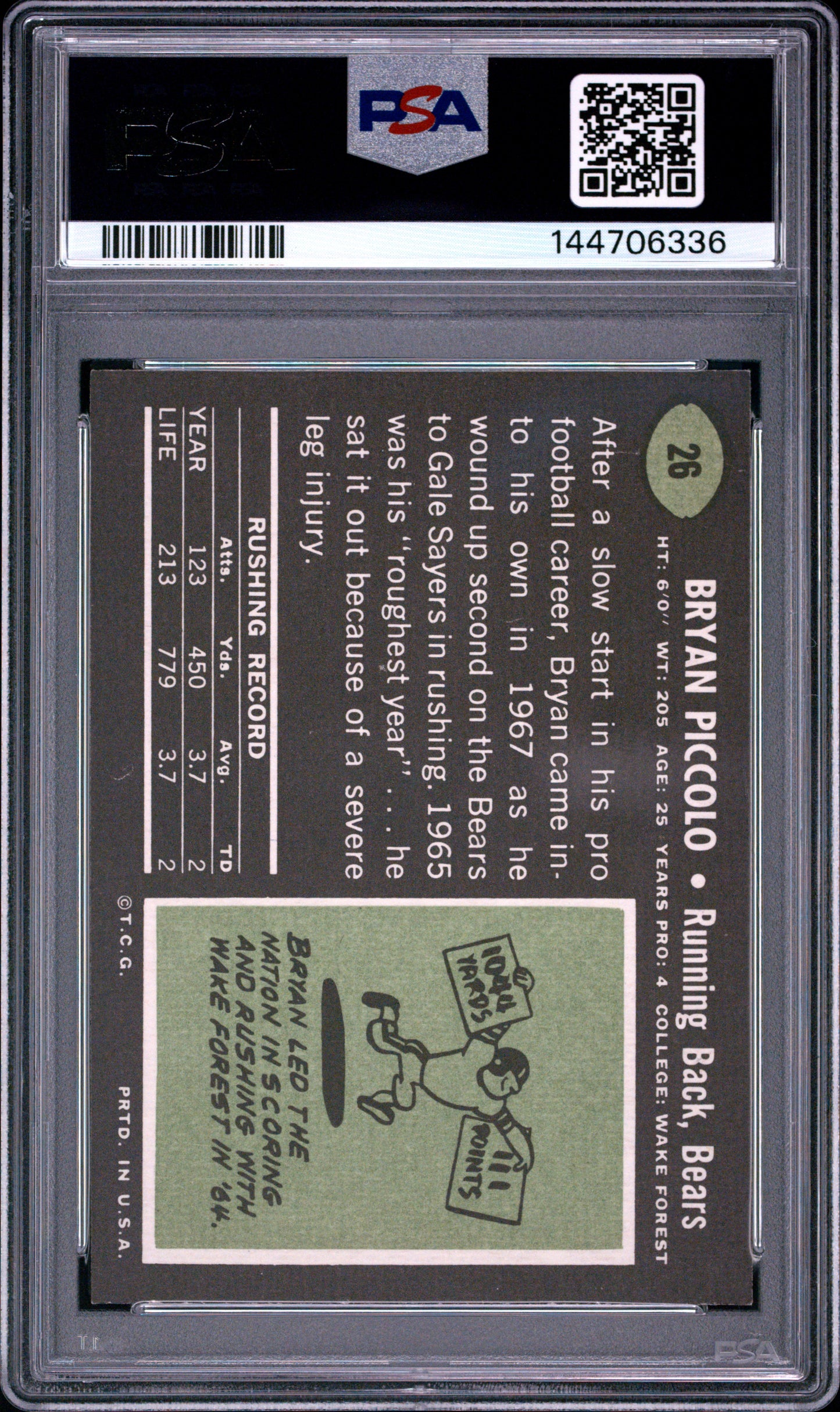 1969 Topps Brian Piccolo #26 RC PSA 4