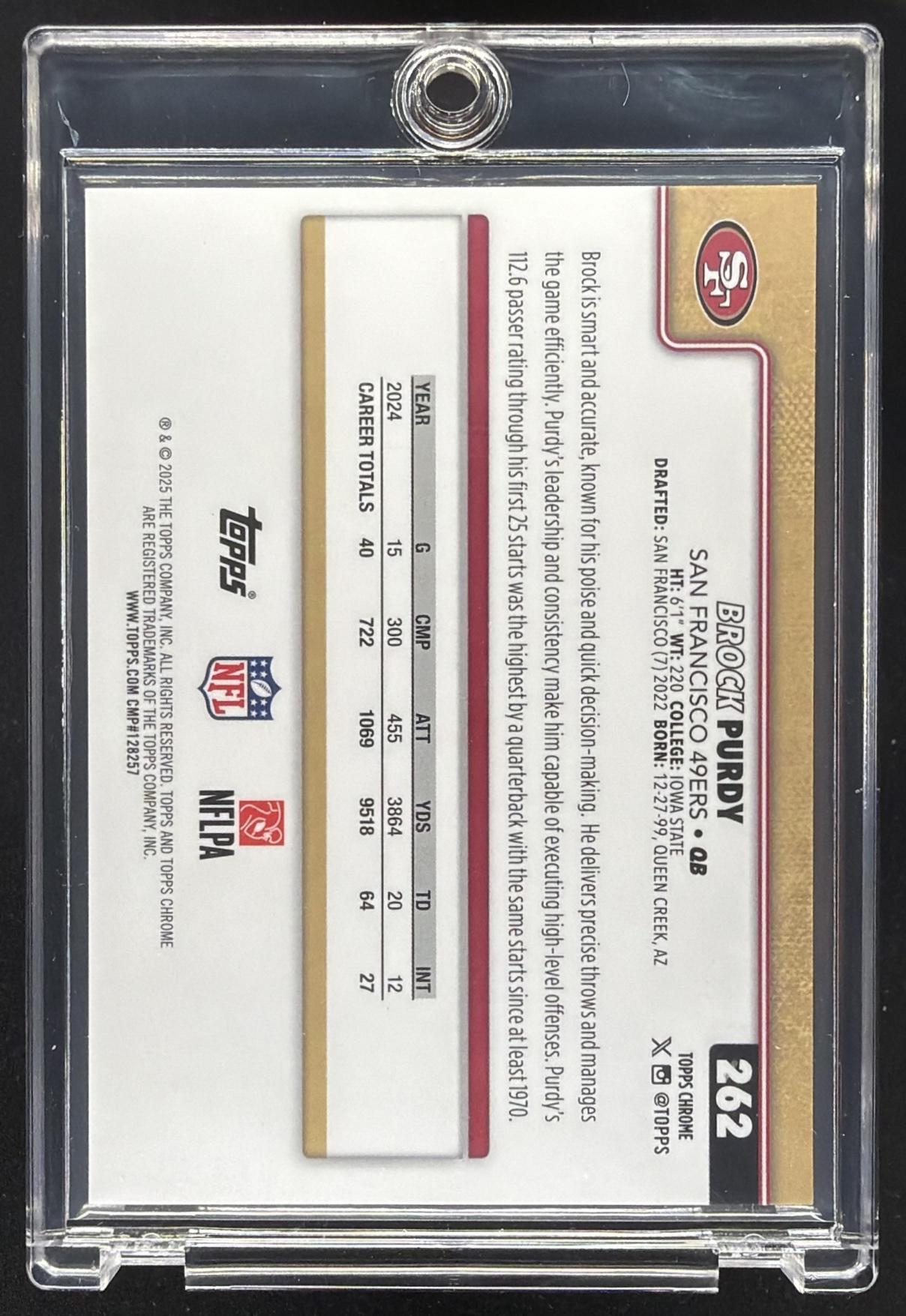 2025 Topps Chrome Brock Purdy #262 Gold Leather /50