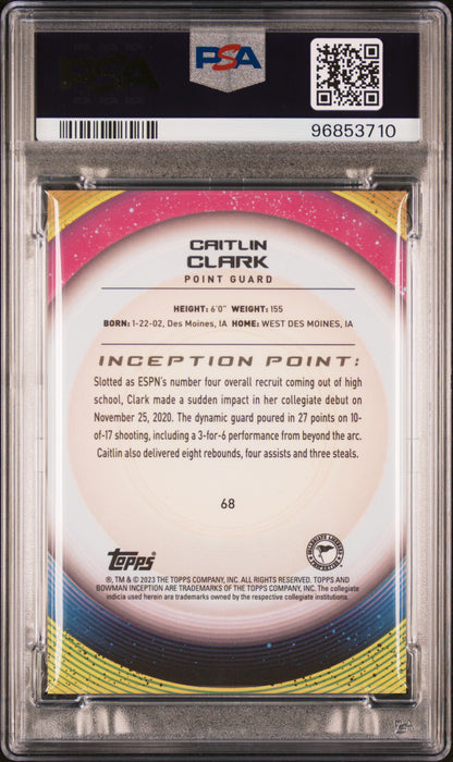 2022 Bowman University Inception Caitlin Clark #68 PSA 10