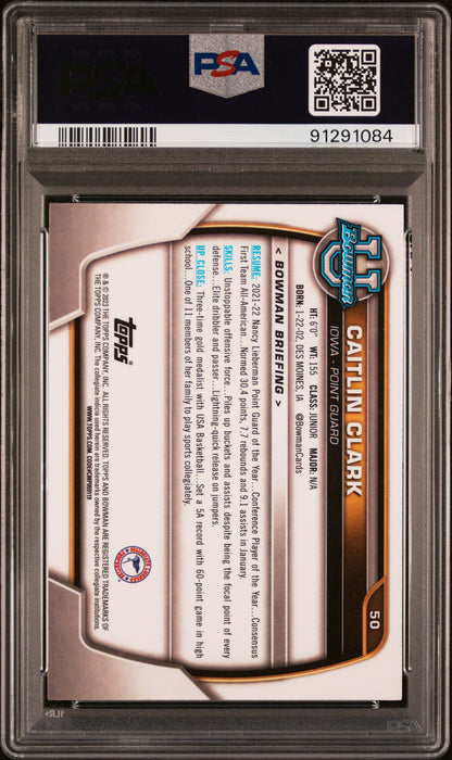 2022-23 Bowman Chrome University Caitlin Clark #50b PSA 10