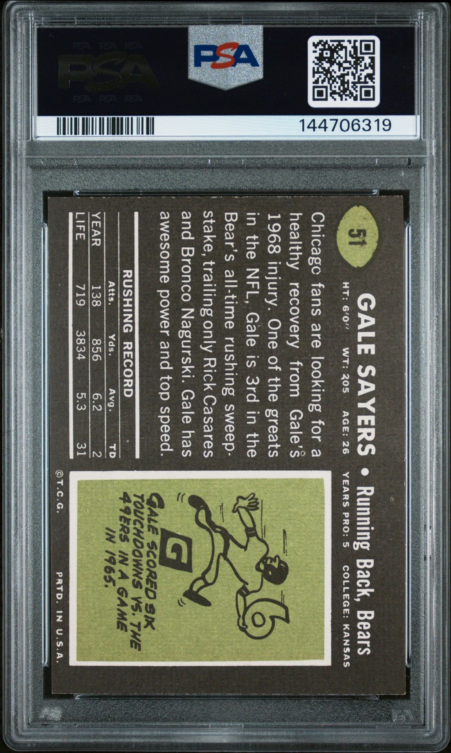 1969 Topps Gale Sayers #51 PSA 6