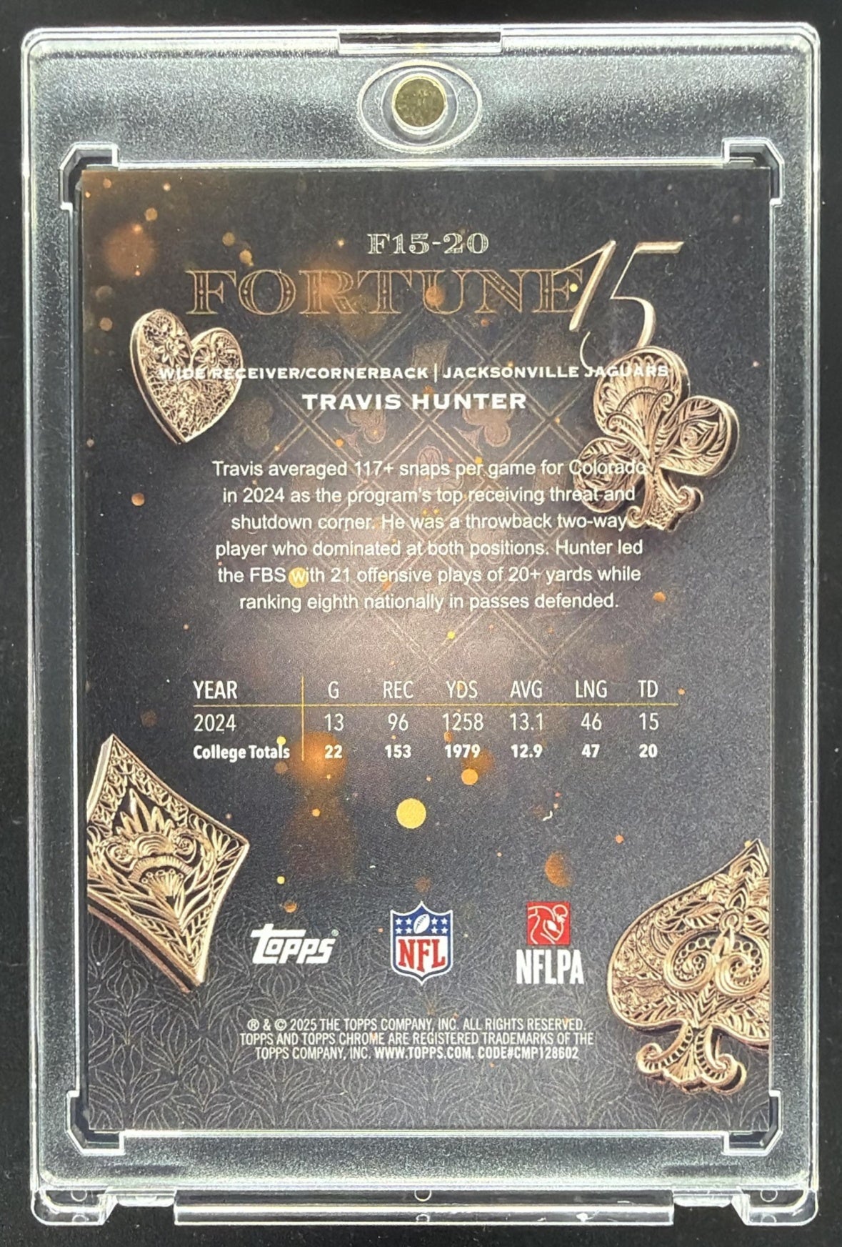 2025 Topps Chrome Travis Hunter #F15-20 Fortune 15 Orange Refractor 1/25 RC