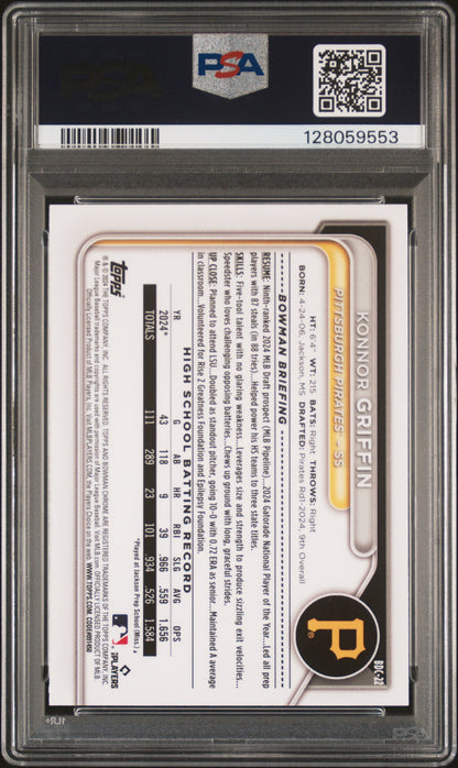 2024 Bowman Draft Konnor Griffin #BDC-22 Chrome Blue Refractor /150 1st PSA 9