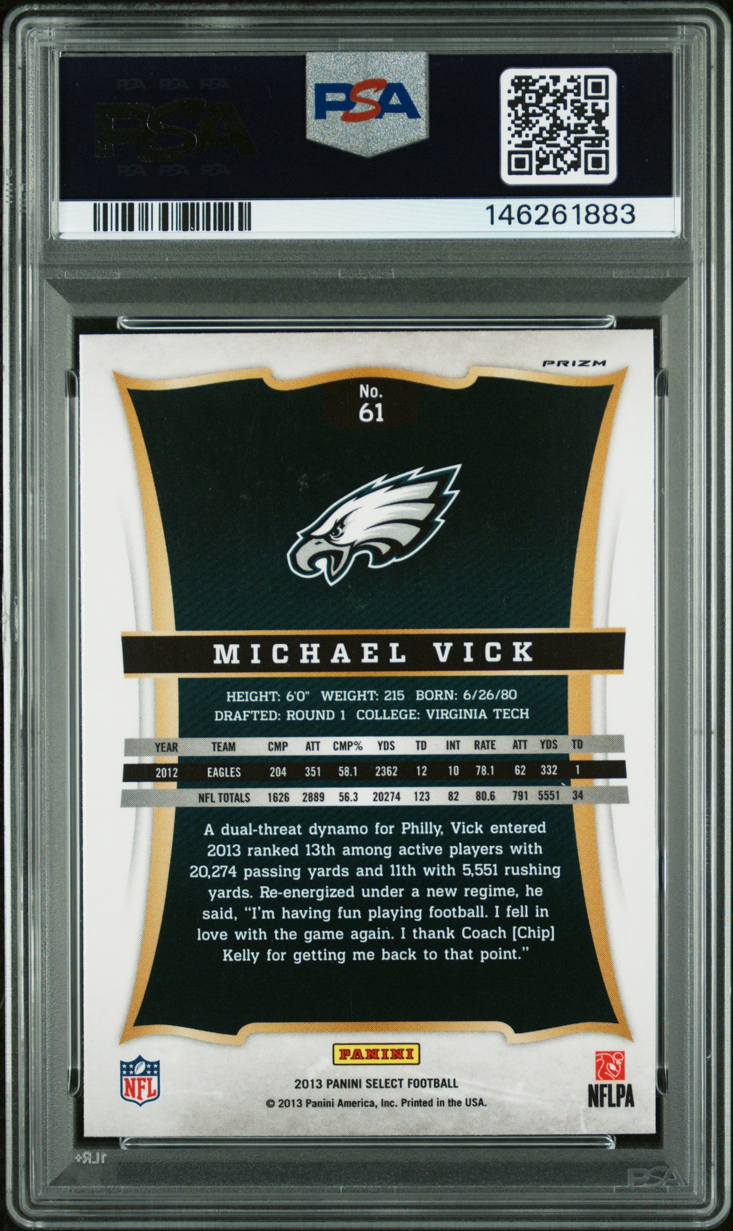 2013 Panini Select Michael Vick #61 Silver Auto PSA AUTH