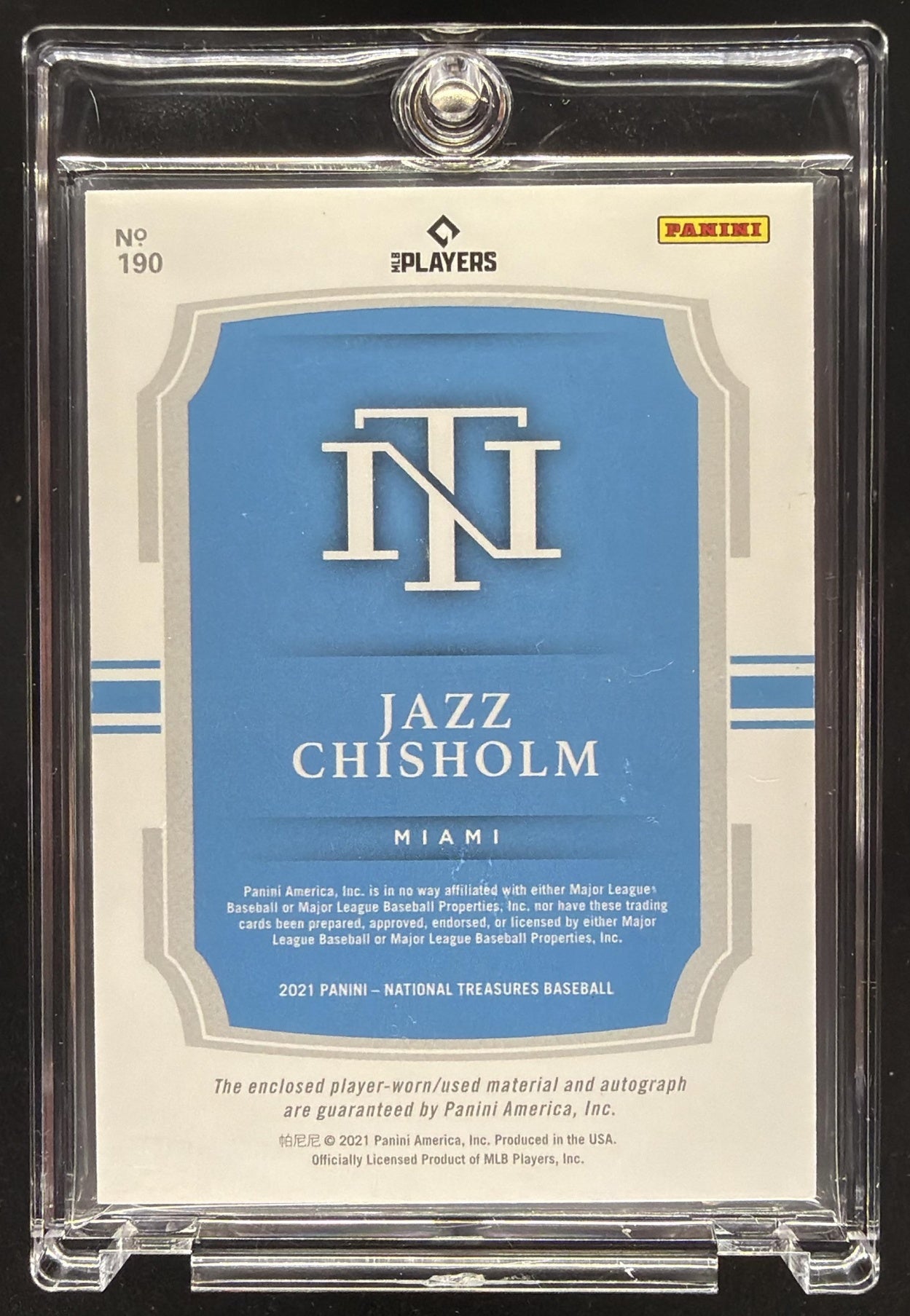 2021 Panini National Treasures Jazz Chisholm #190 Rookie Material Signatures Midnight /25 MEM Auto RC