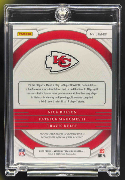 2024 Panini National Treasures Bolton Mahomes Kelce Triple Patch /25