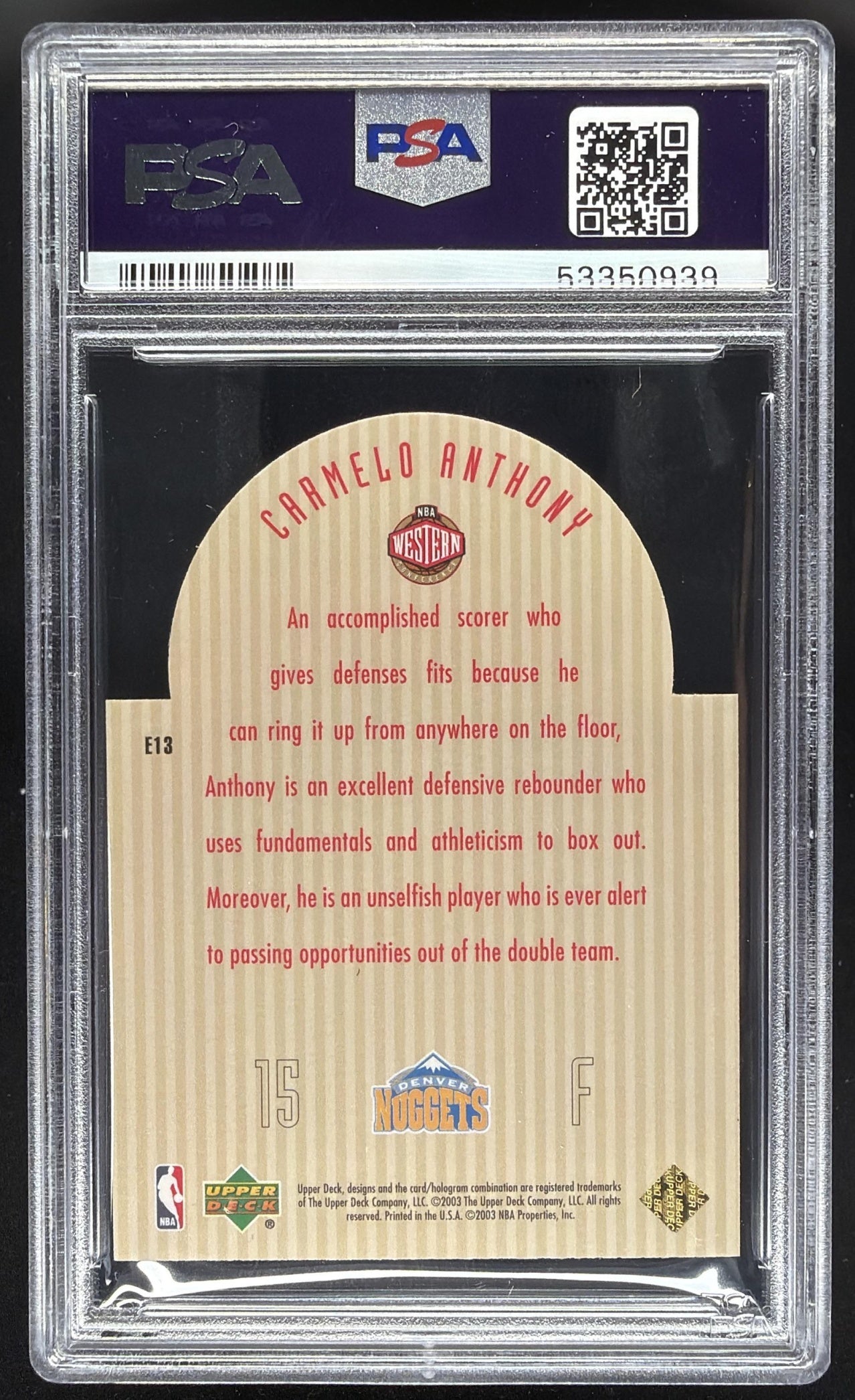 2003-04 Upper Deck Carmelo Anthony #E13 Future NBA All Stars RC PSA 9