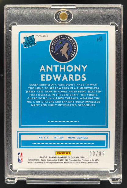 2020 Panini Donruss Optic Anthony Edwards #151 Fast Break Red /85 RC