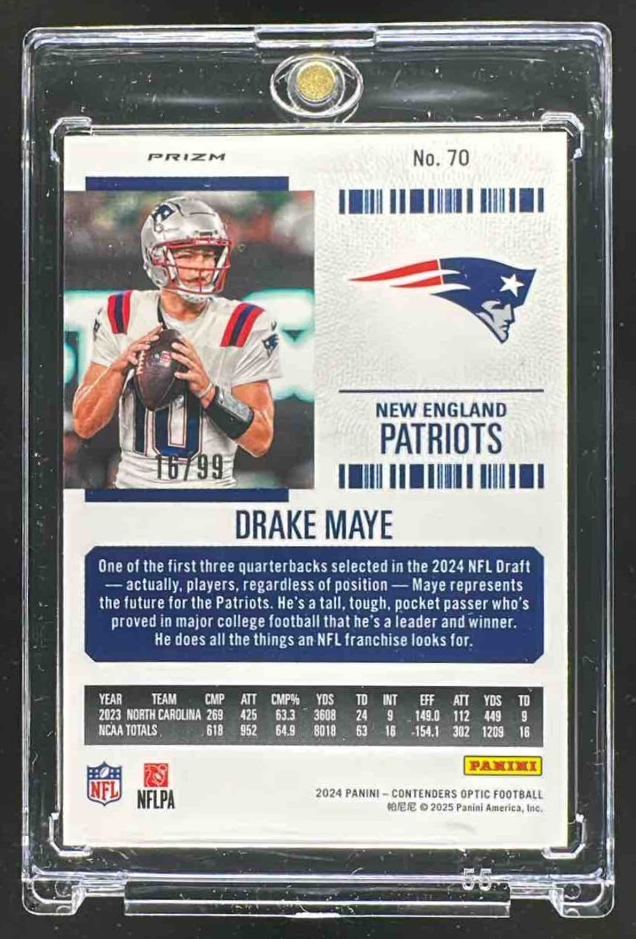 2024 Panini Contenders Optic Drake Maye #70 Rookie Ticket Blue Prizm /99 RC