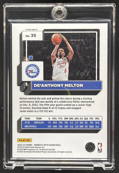 2022-23 Panini Donruss Optic De Anthony Melton #35 Black 1/1
