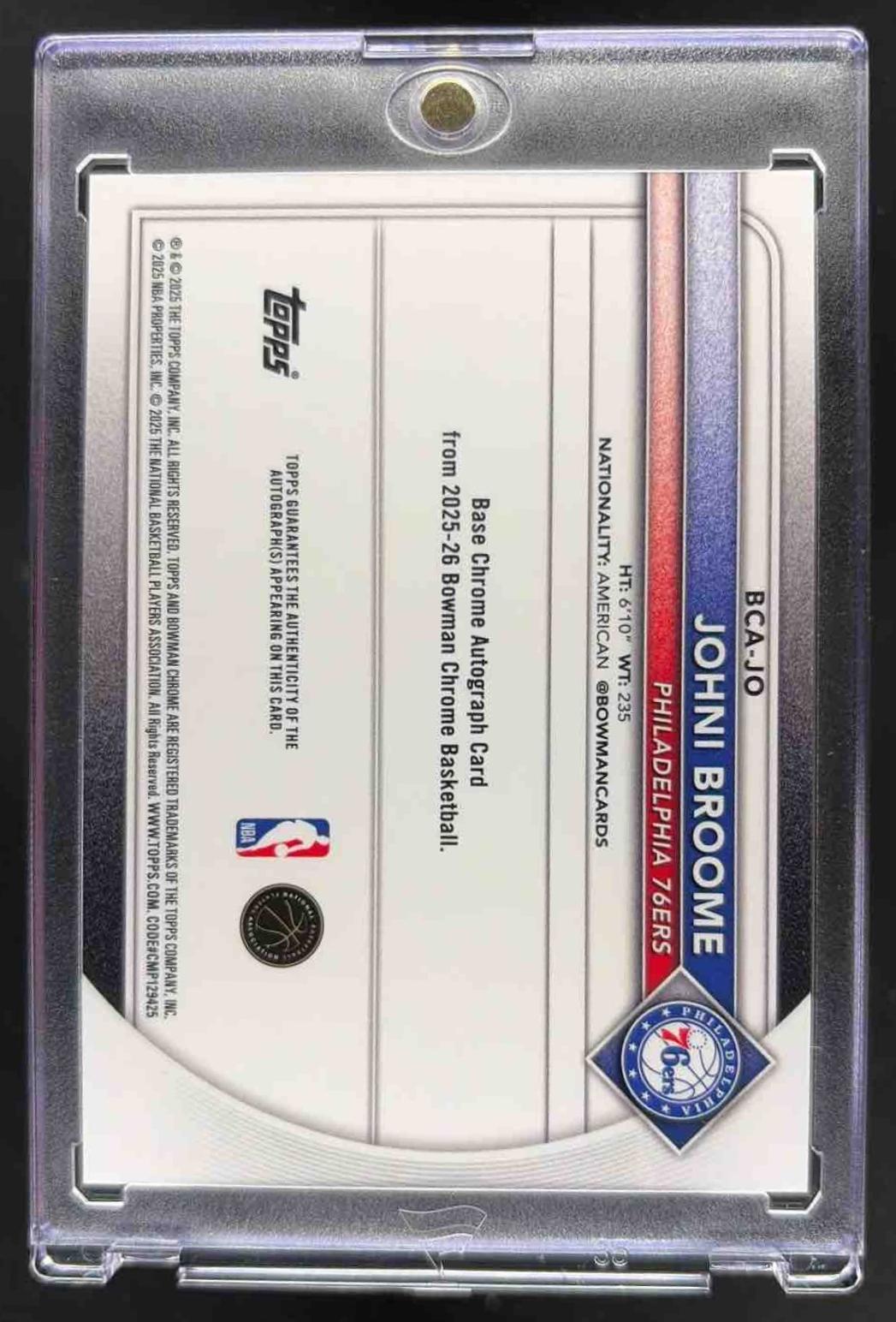 2025-26 Bowman Johni Broome #BCA-JO Blue /150 Chrome Auto RC