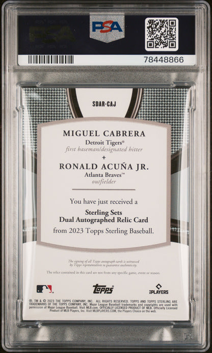 2023 Topps Sterling Miguel Cabrera Ronald Acuna Jr. Dual Patch Auto Red /5 PSA 9