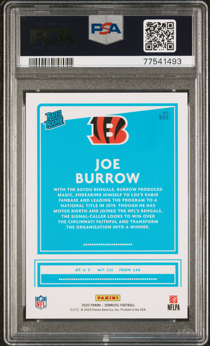 2020 Panini Donruss Joe Burrow #301 Press Proof Red RC Bengals PSA 10