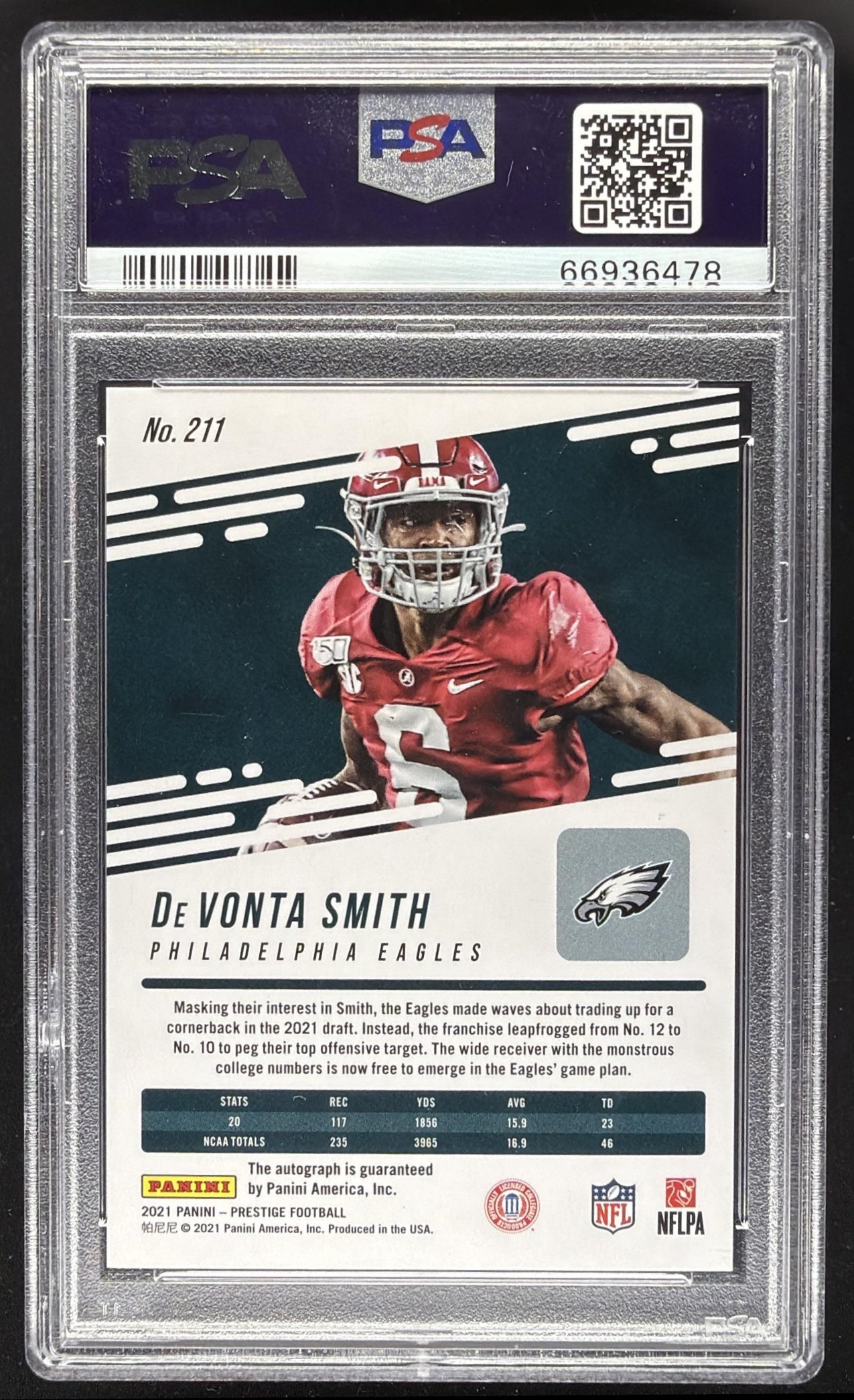 2021 Panini Prestige DeVonta Smith #211 Rookie Auto PSA 10