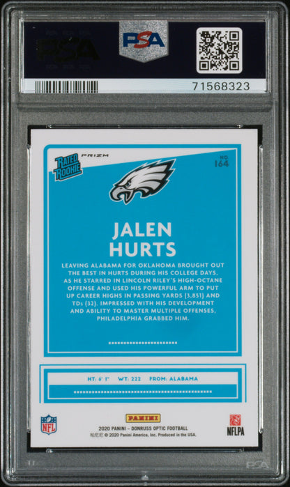 2020 Panini Donruss Optic Jalen Hurts #164 Blue Hyper Prizm RC PSA 10