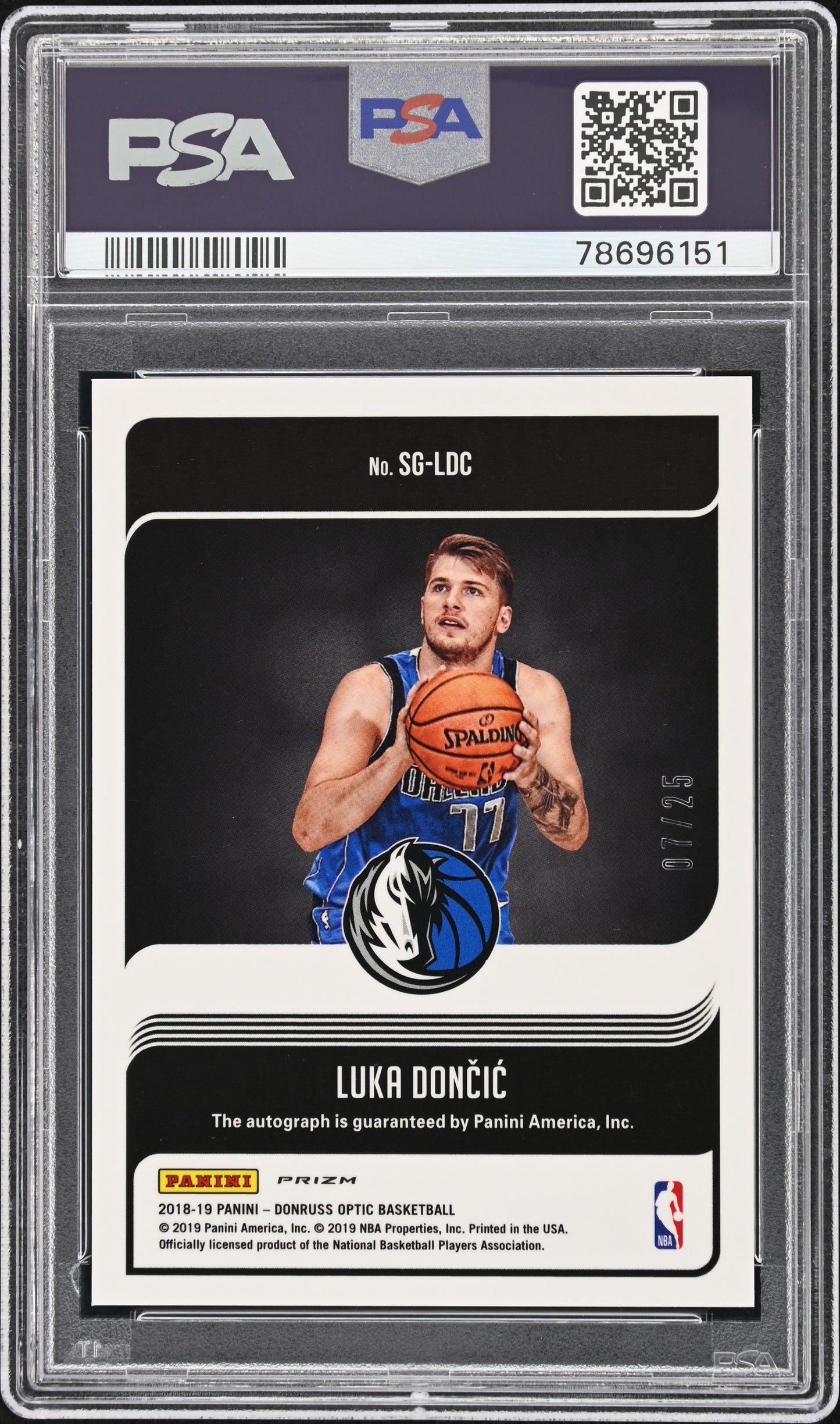 2018 Panini Donruss Optic Luka Doncic #SG-LDC Signature Blue /25 RC Auto PSA 10