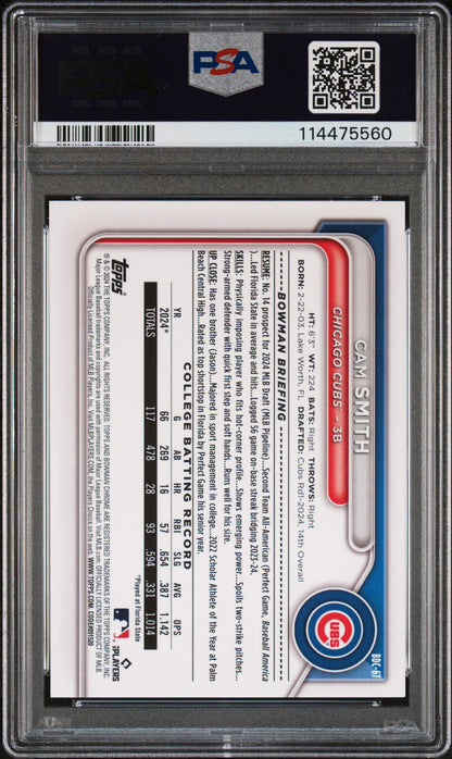 2024 Bowman Chrome Cam Smith Image Variation Rookie PSA 10