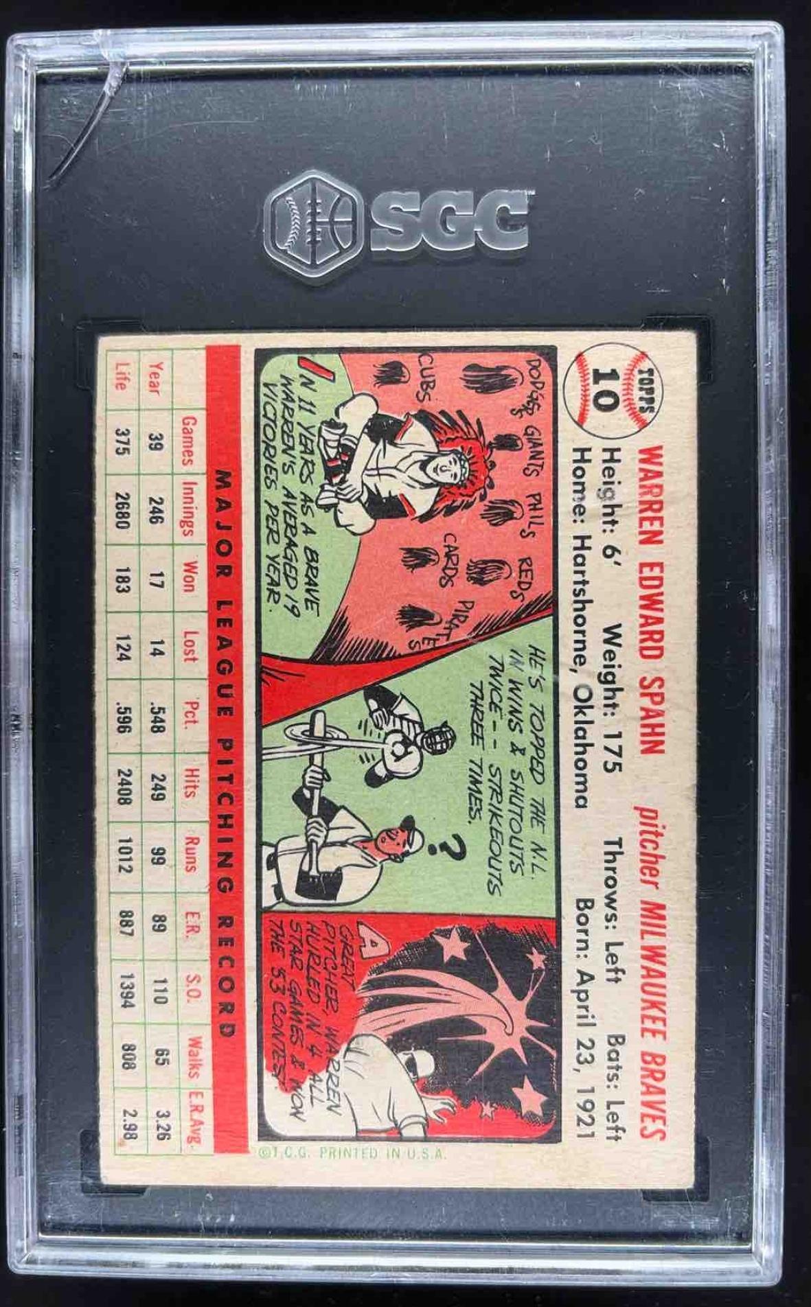 1956 Topps Warren Spahn #10a SGC 3.5
