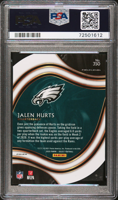 2020 Panini Select Jalen Hurts #350 Red Prizm Die Cut Field Level RC PSA 10
