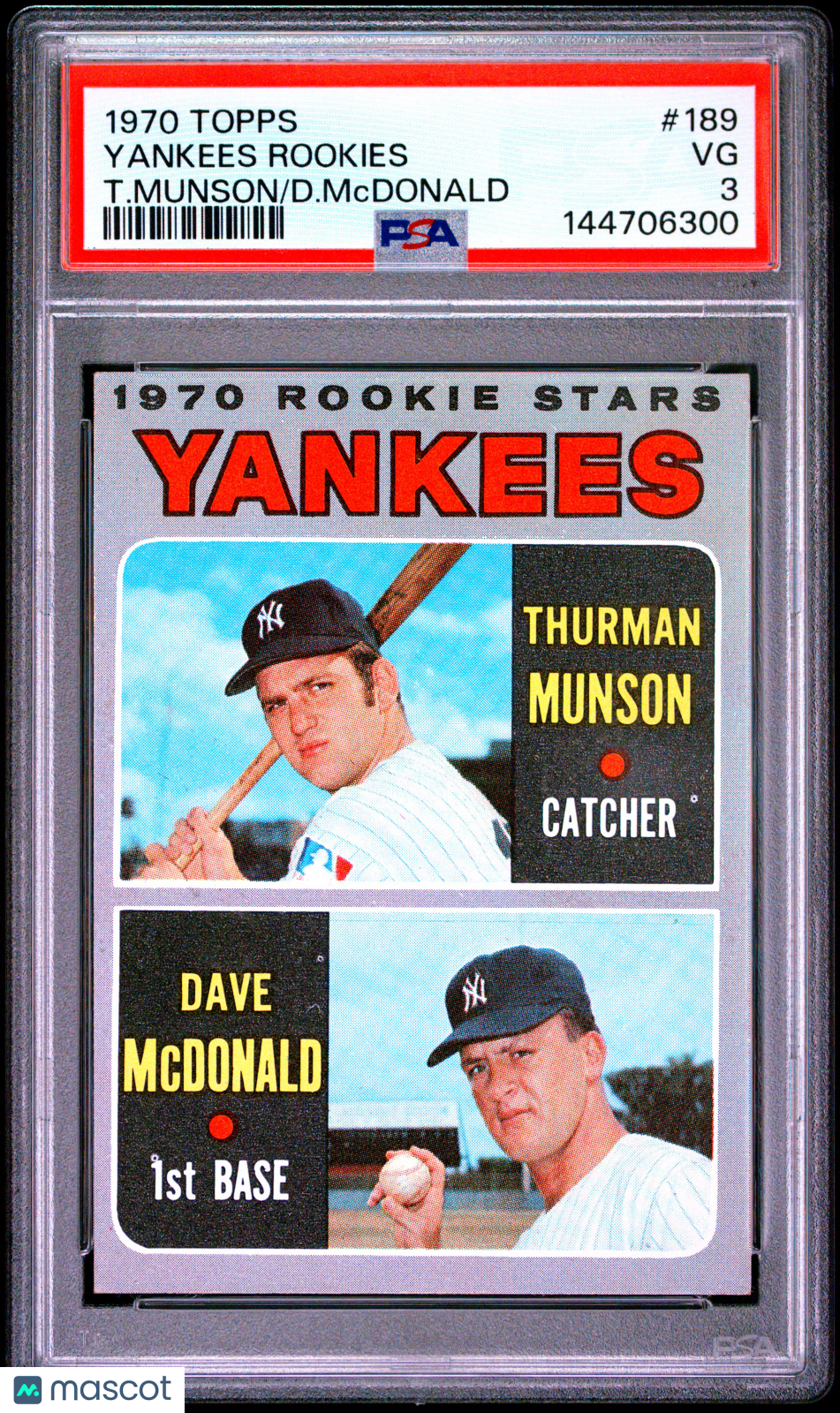 1970 Topps Yankees Rookie Stars Thurman Munson Dave McDonald #189 RC PSA 3