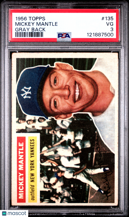 1956 Topps Mickey Mantle #135 Gray Back PSA 3
