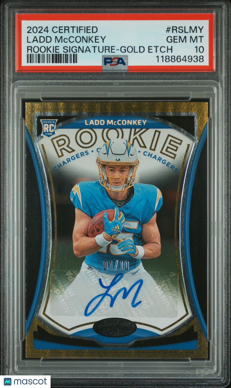 2024 Panini Certified Ladd Mcconkey Gold 1/10 Rookie Auto PSA 10