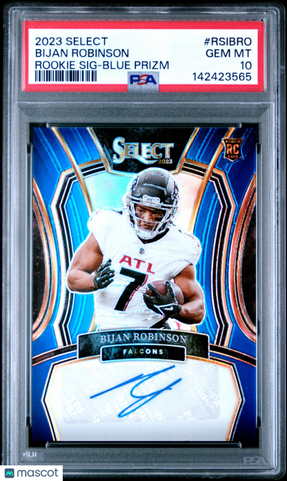 2023 Panini Select Bijan Robinson Rookie Signatures Blue Prizm /99 Auto RC PSA 10