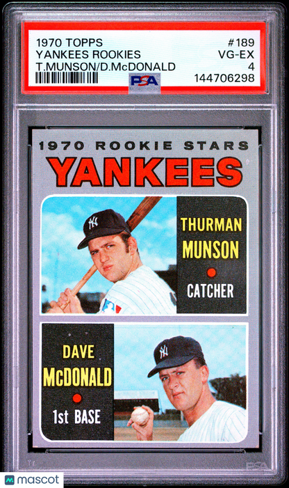1970 Topps Yankees Rookie Stars Thurman Munson Dave McDonald #189 RC PSA 4