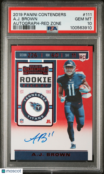 2019 Contenders AJ Brown Red Zone Rookie Ticket Auto PSA 10 RC