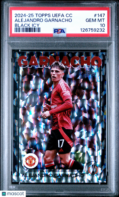 2024 Topps UEFA Club Competitions Alejandro Garnacho #147 Black Icy /10 PSA 10