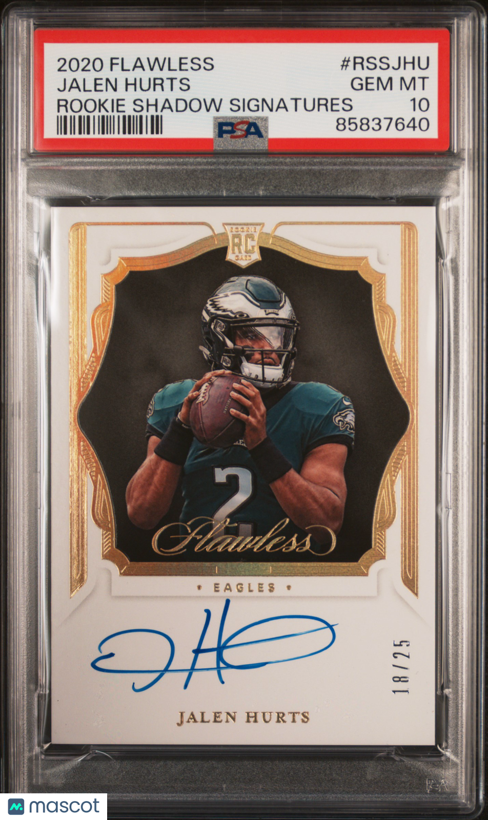 2020 Panini Flawless Jalen Hurts #RSS-JHU Rookie Shadow Signatures Gold /25 Auto RC PSA 10