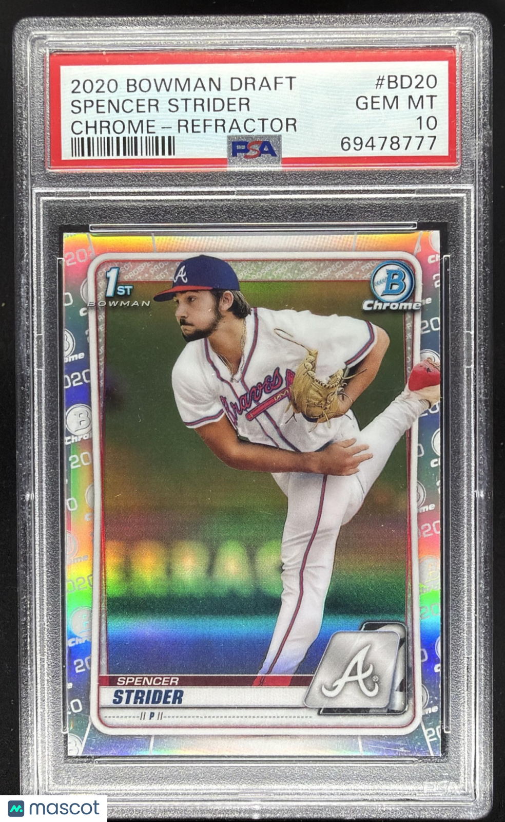 2020 Bowman Draft Spencer Strider #BD-20 Chrome Refractor 1st Prospect PSA 10