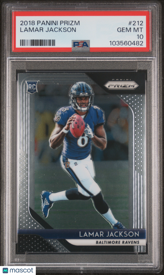 2018 Panini Prizm Lamar Jackson #212 RC PSA 10