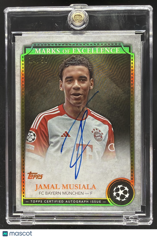2024 Topps Chrome UEFA Club Jamal Musiala #EX-JM1 Marks of Excellence Auto Gold /50