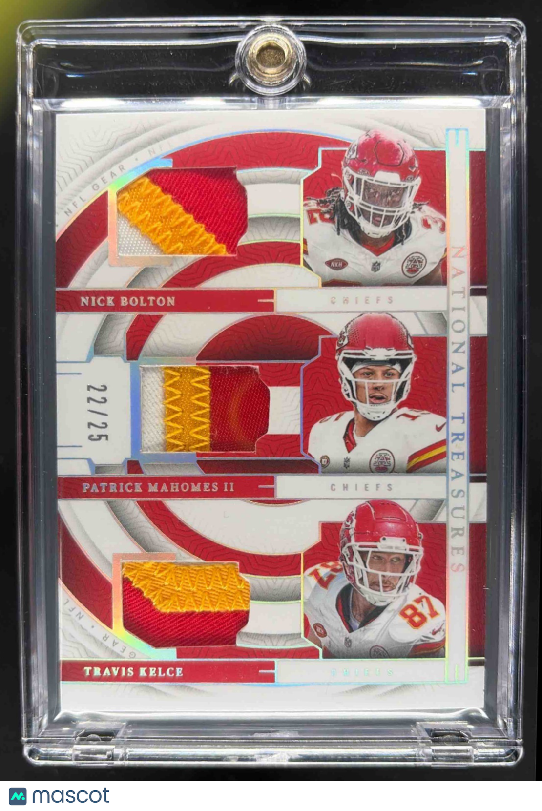 2024 Panini National Treasures Bolton Mahomes Kelce Triple Patch /25