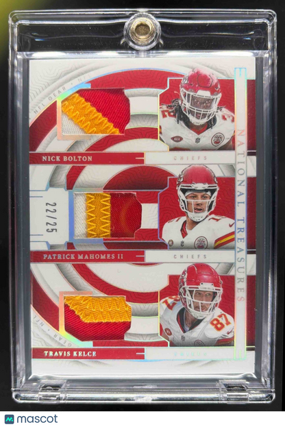 2024 Panini National Treasures Bolton Mahomes Kelce Triple Patch /25