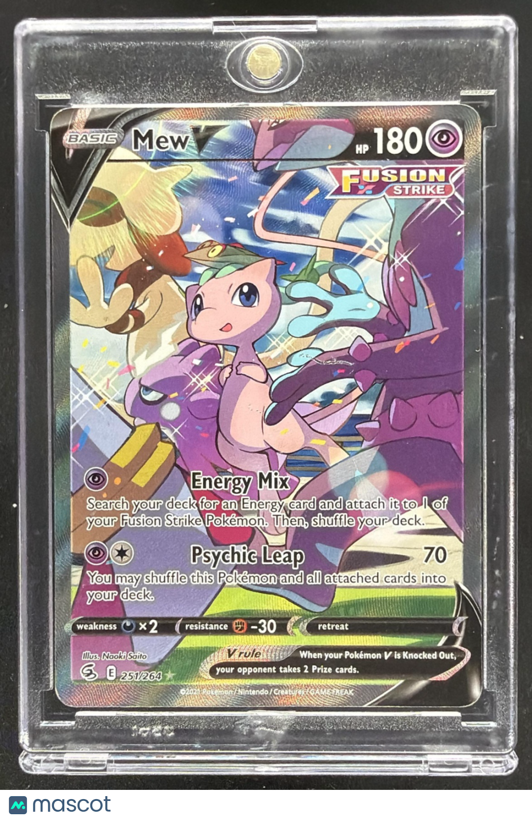 2021 Pokemon Sword & Shield Fusion Strike Mew V #251/264 Full Art Crease