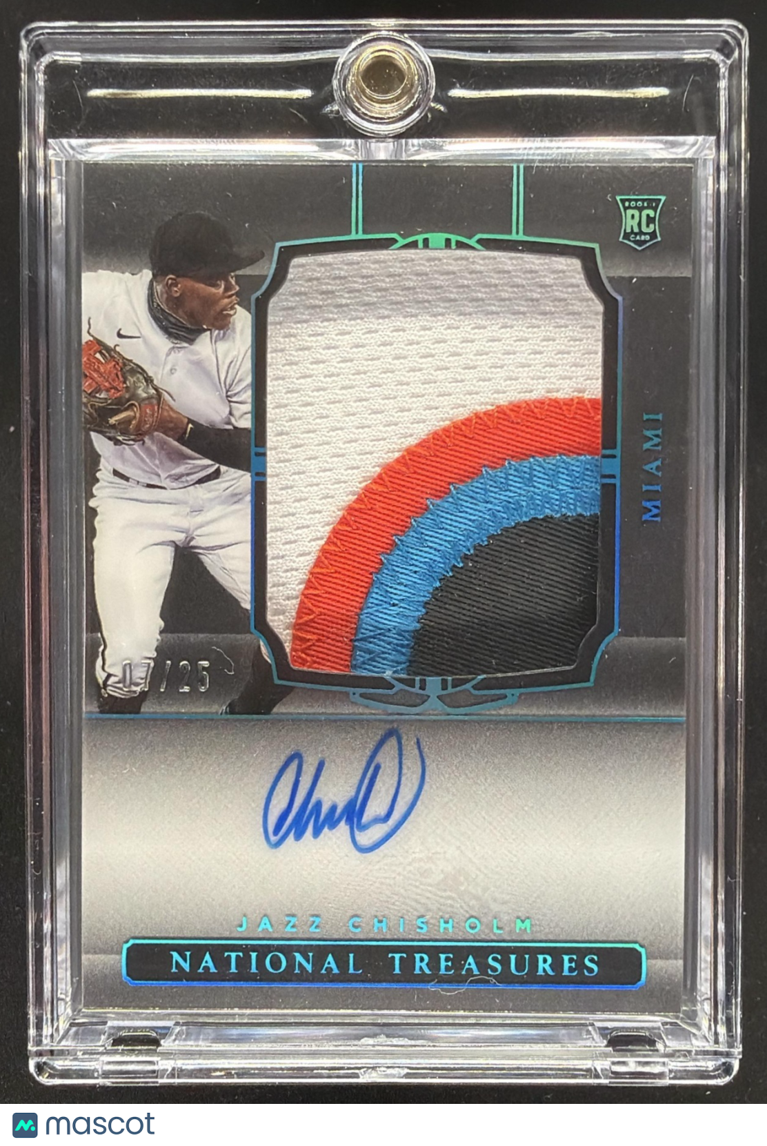 2021 Panini National Treasures Jazz Chisholm #190 Rookie Material Signatures Midnight /25 MEM Auto RC
