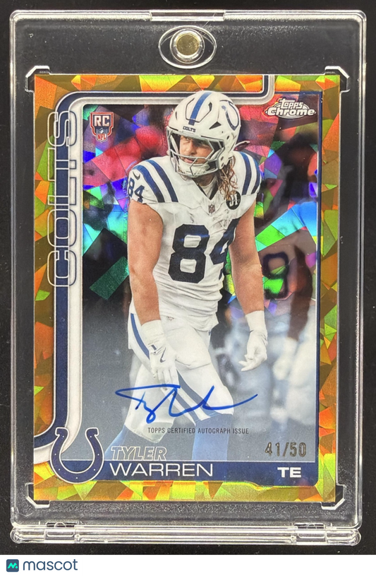 2025 Topps Chrome Sapphire Tyler Warren #RA-TWA Rookie Auto Gold Refractor /50 RC