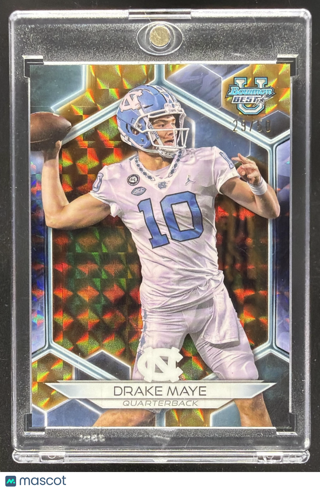 2023 Bowman University Best Drake Maye #96 Gold Refractor 29/50